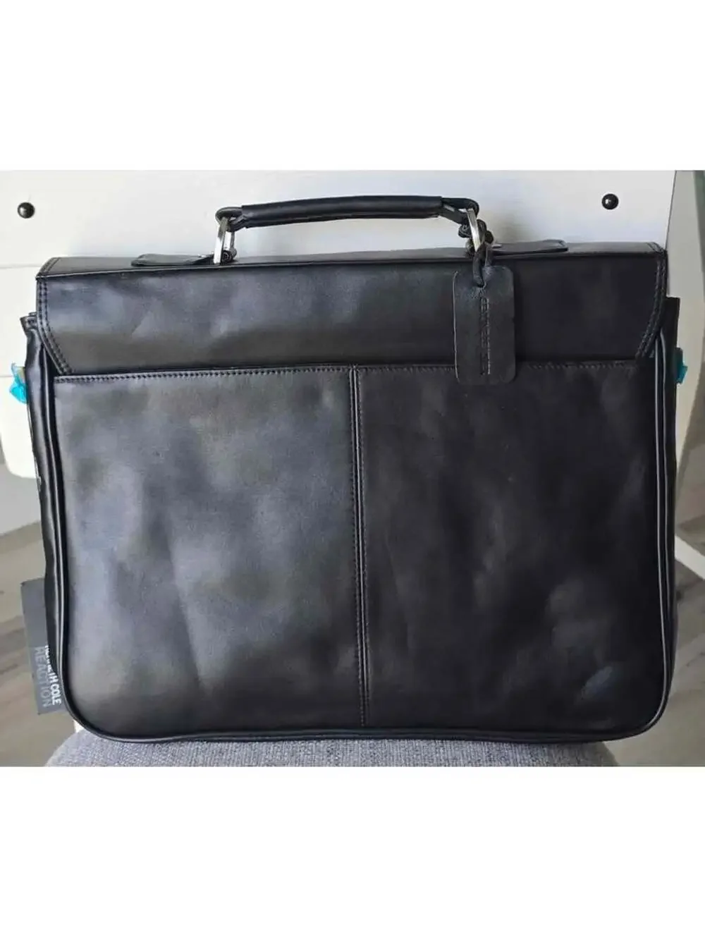 NWT Kenneth Cole Reaction Black Leather Briefcase with Adjustable Shoulder Strap